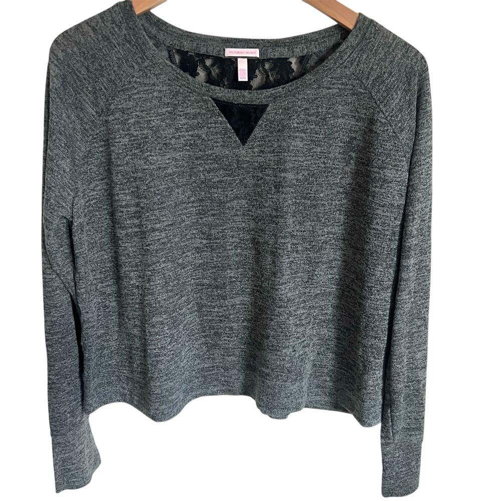 Victoria’s Secret Lounge Top Gray Black Lace Size Medium Relaxed Fit Loungewear